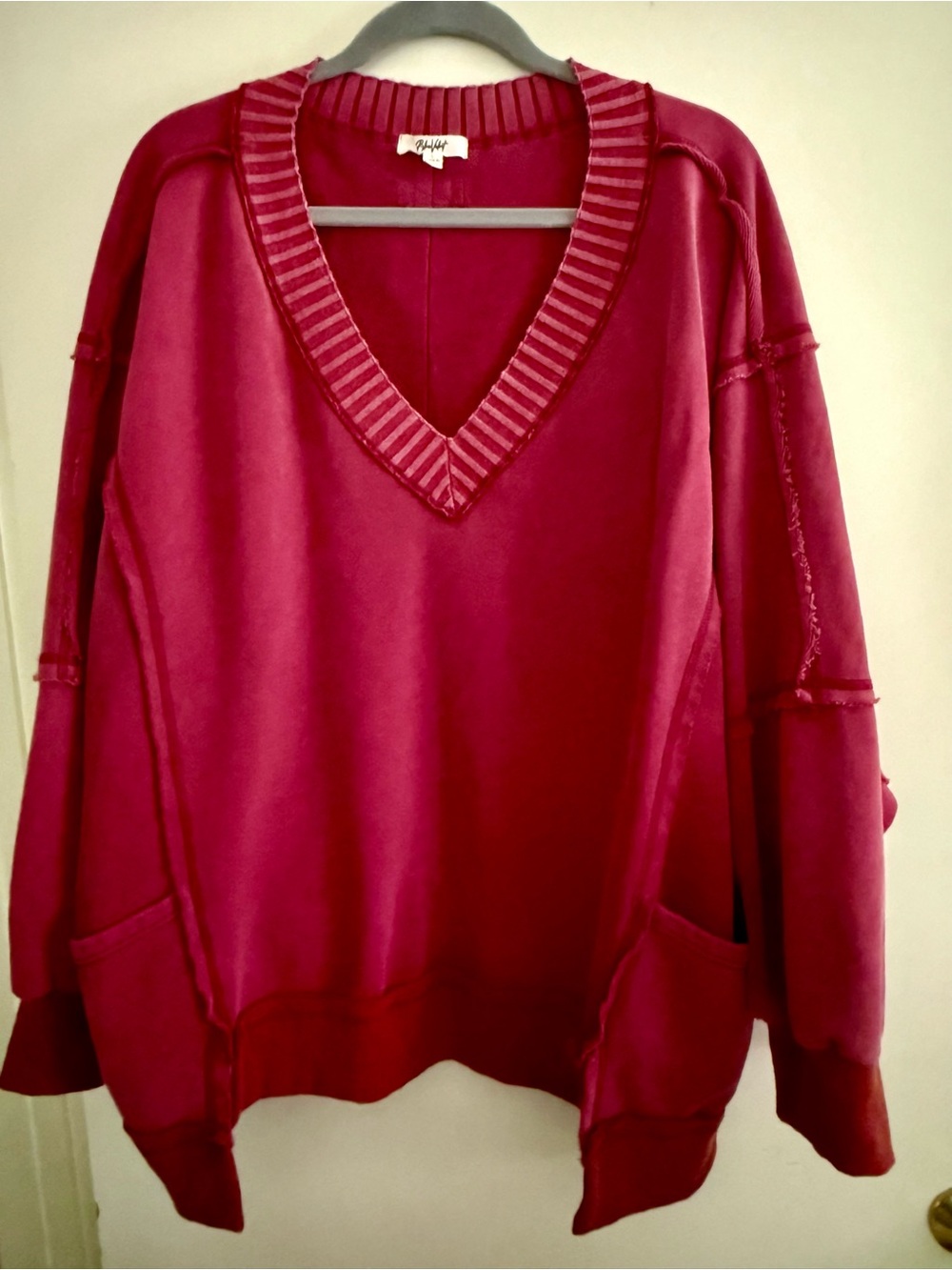 Deep Raspberry V-Neck Pullover Sweatshirt